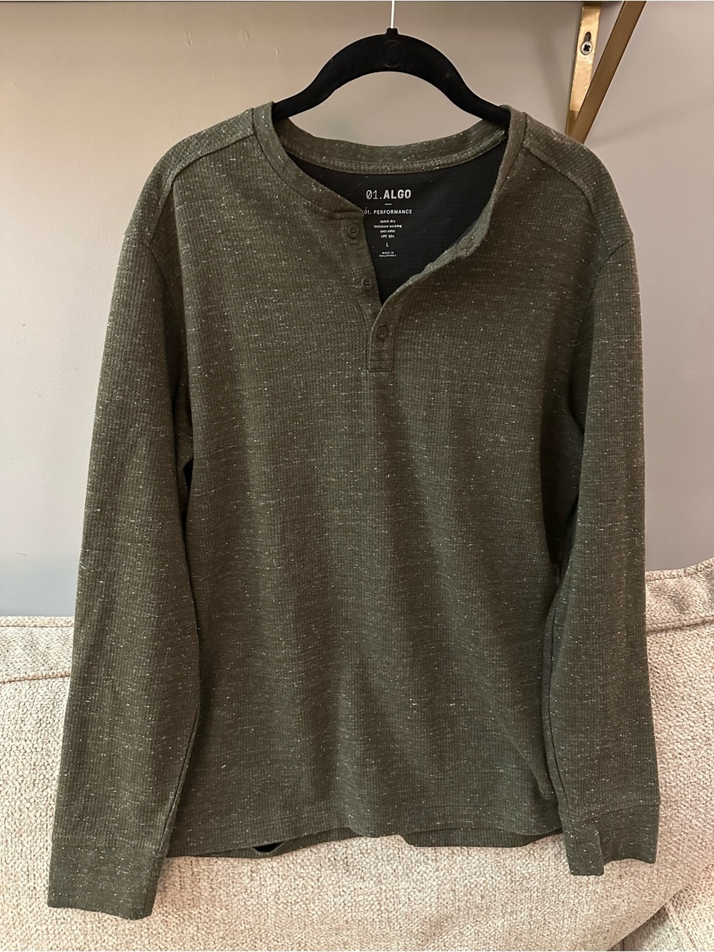 ALGO Men's Olive Crewneck Henley Sweater